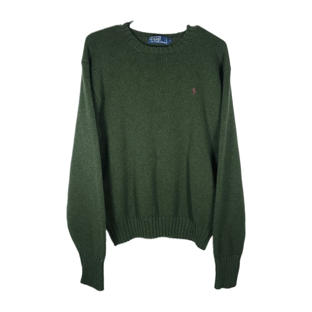 Polo Ralph Lauren Vintage 90’s Men's L Green Cotton Knit Pony Crewneck Sweater